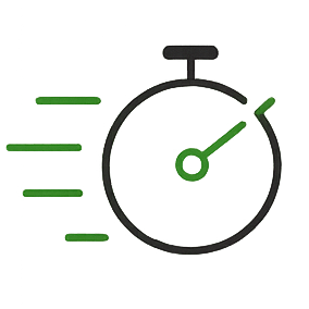 Icon of a stopwatch with green ticks on a white background